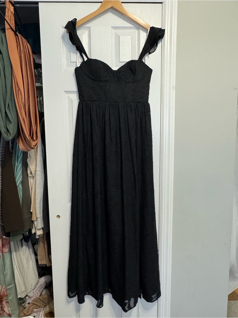 Azazie Black Ruffle Strap Maxi Dress